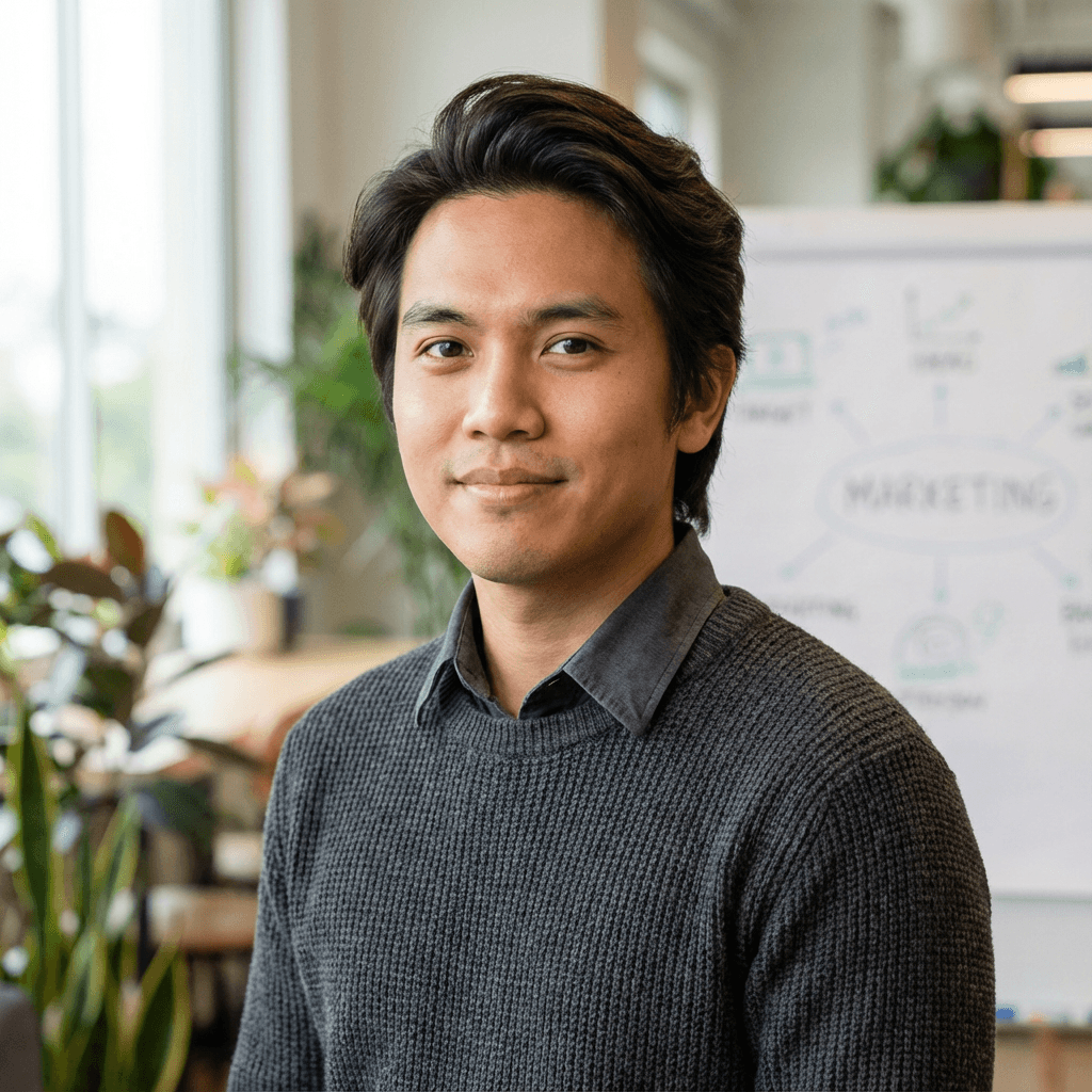 Michael Tran in a tailored shirt in a bright office