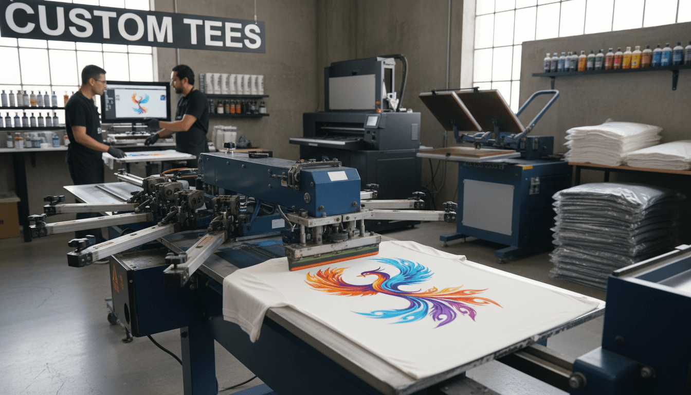 Custom printed t-shirt in a Toronto print shop