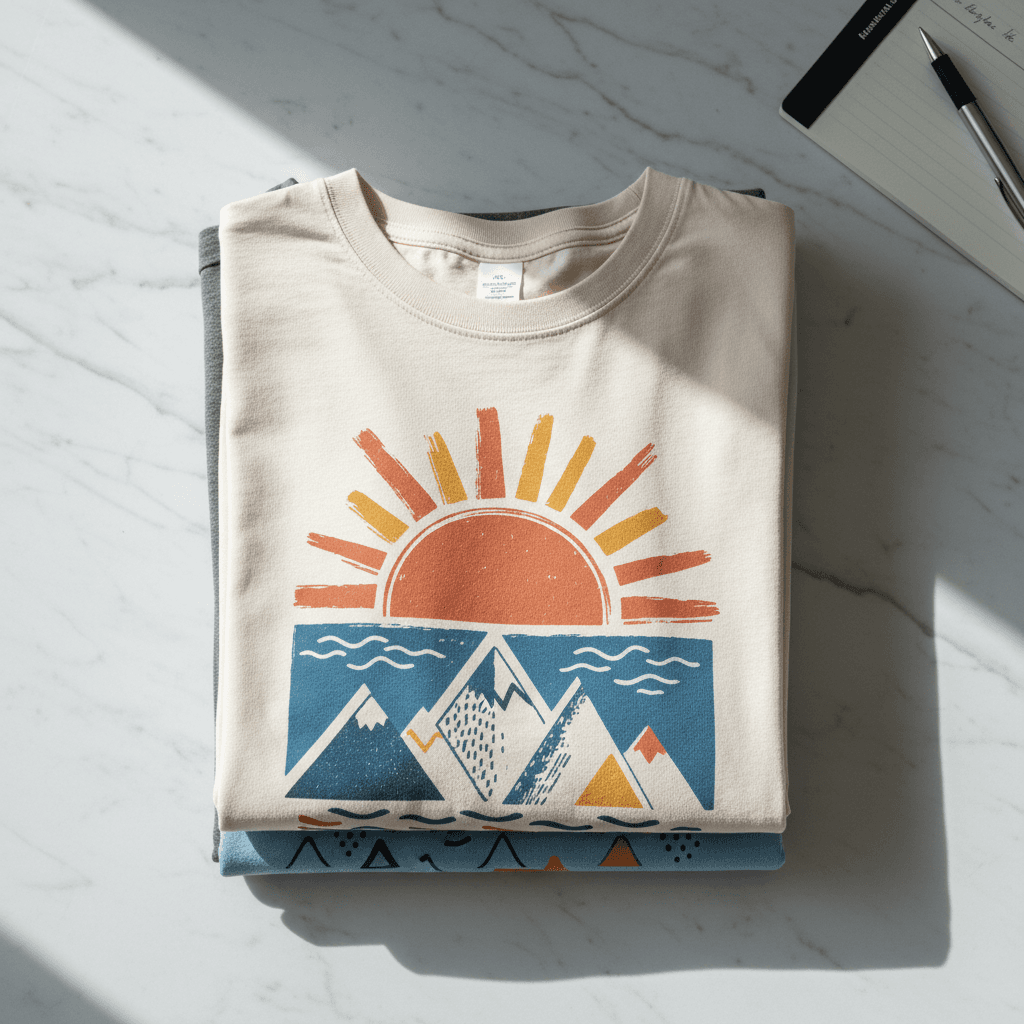Stack of custom printed t-shirts